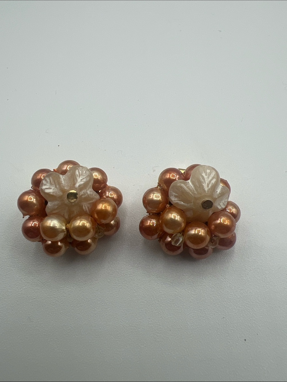 Peach Pearl Cluster Floral Stud Earrings